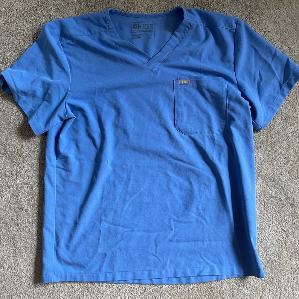 Figs Large Ceil Blue Leon Two Pocket Scrub Top